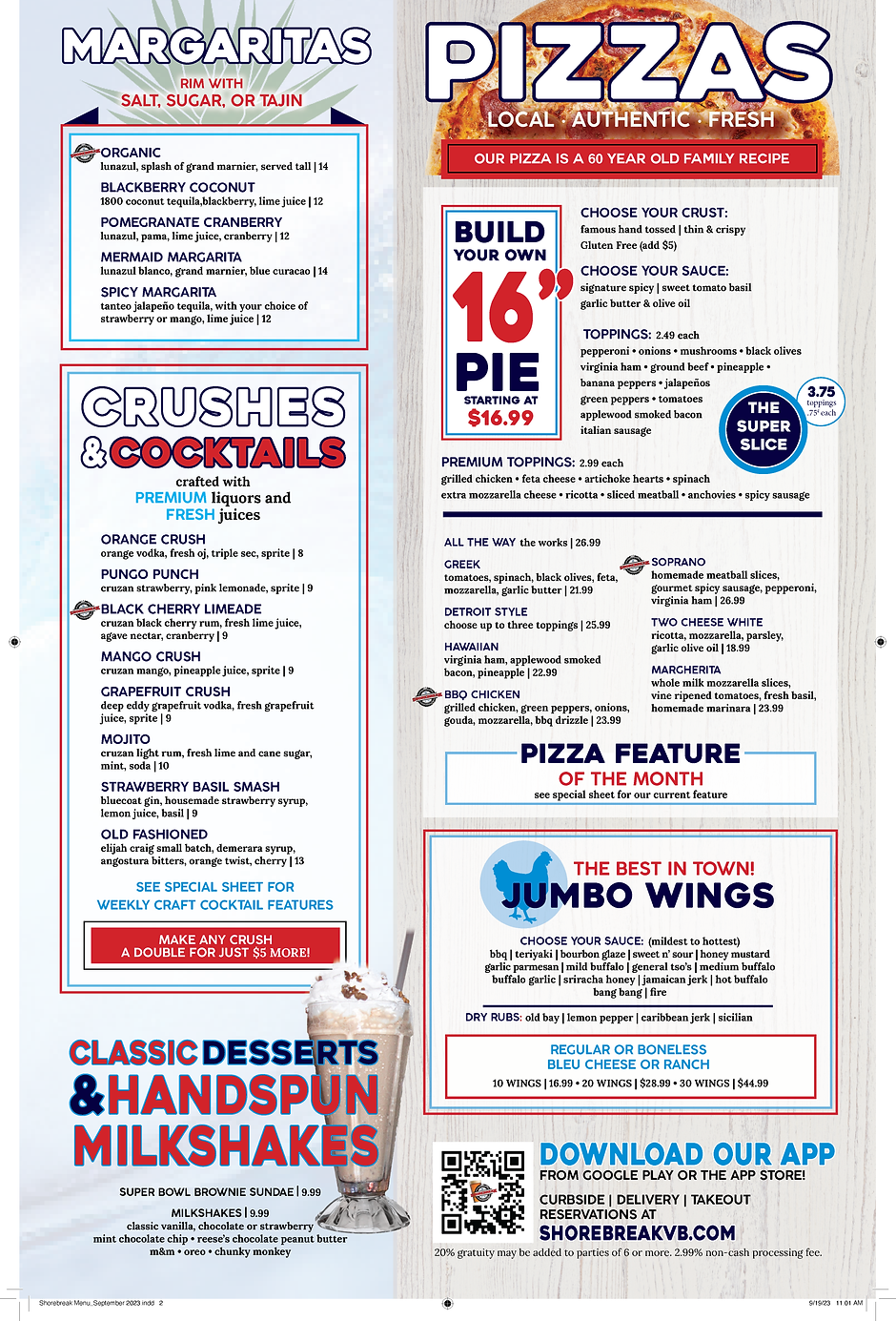 MENU Shorebreak Taphouse Virginia Beach Pizza, Burgers and Beer